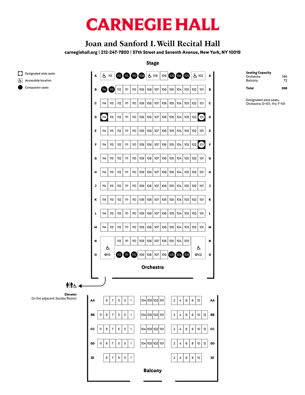Joan and Sanford I. Weill Recital Hall seating chart