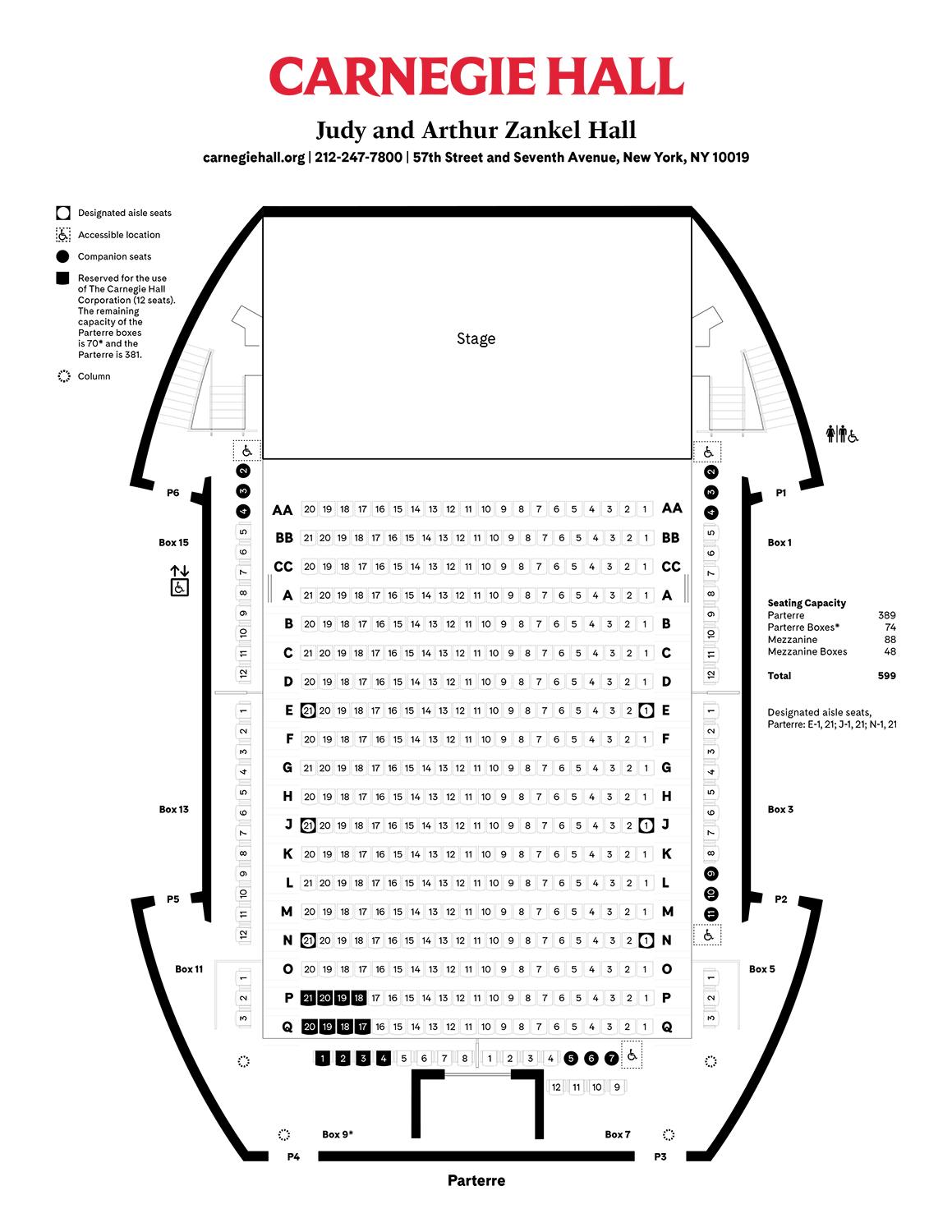Judy and Arthur Zankel Hall Parterre seating chart
