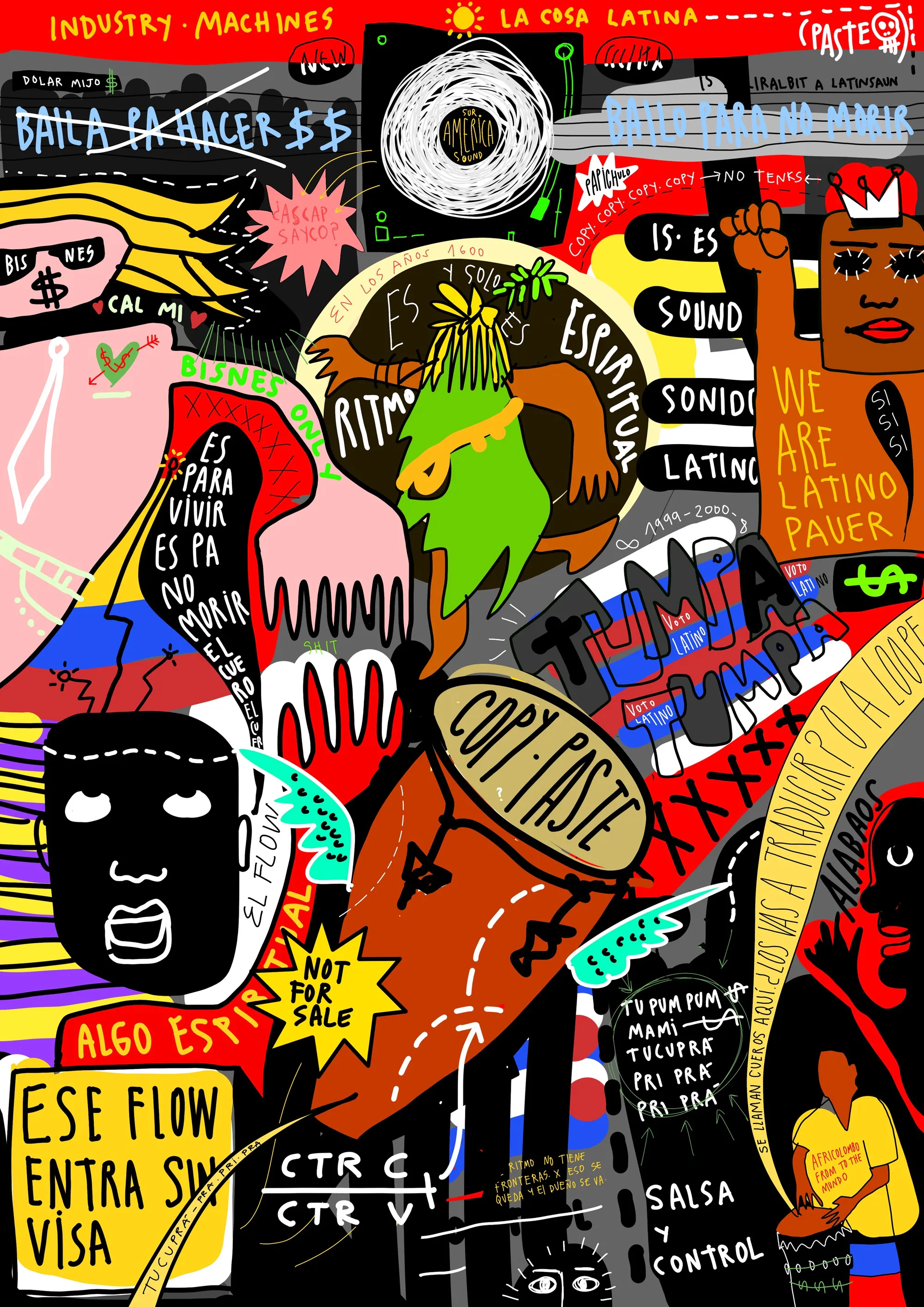 A collection of drawings featuring distorted texts, crude images and poorly written English phrases