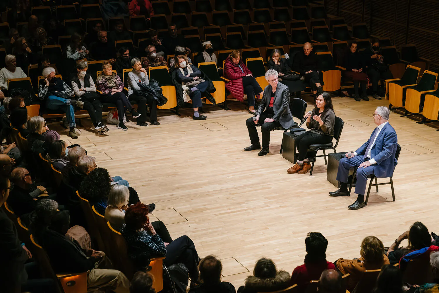 David Harrington, Peni Candra Rini, and Clive Gillinson take questions from an audience of Carnegie Hall subscribers.
