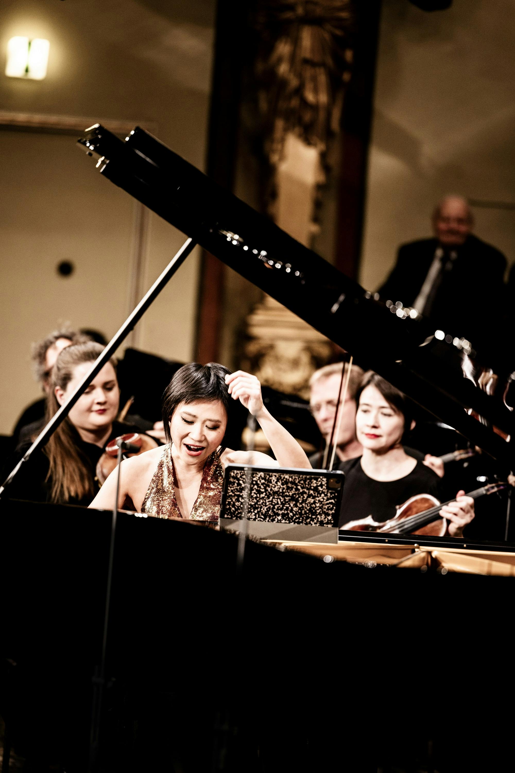 Yuja Wang playing the piano.