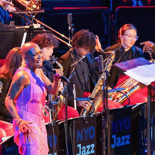 Dee Dee Bridgewater, Sean Jones, and members of NYO Jazz on stage